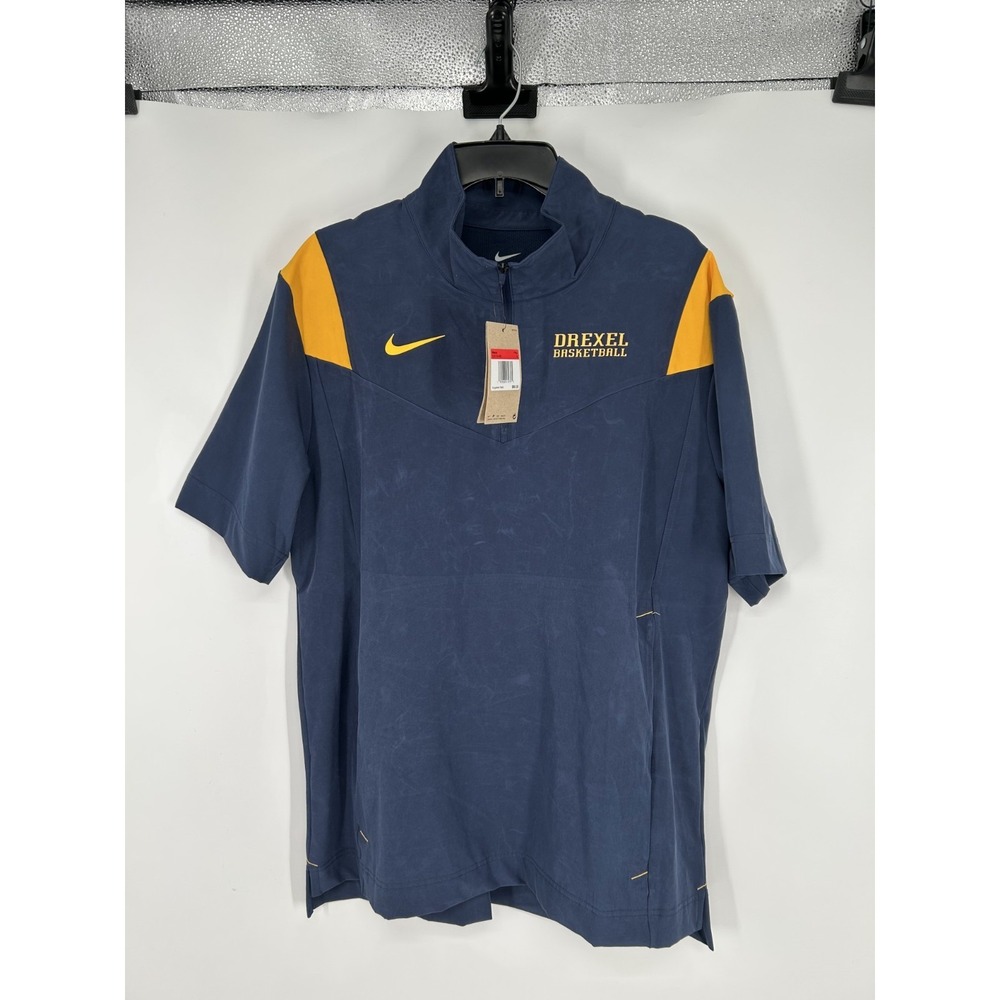 Nike Drexel Basketball Jacket Mens Large Navy Short Sleeve Quarter 1/4 Zip Shirt